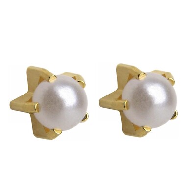 24ct Gold Plated Claw Set Ear Piercing Studs Surgical Steel Clear Crystal- Pearl