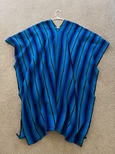 Guatemalan Mayan Serape Coat Embroidered Poncho Handwoven Textile Cyan Black