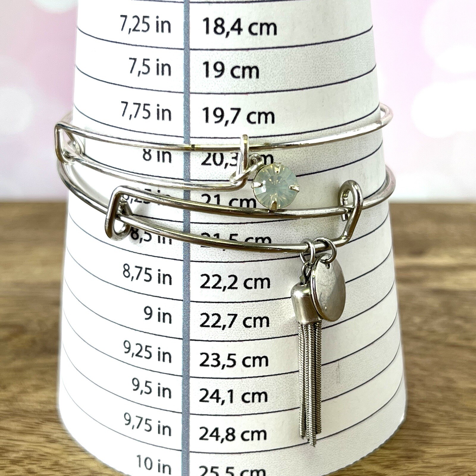 Bangle Bracelet Stack with Charms, Most Silver To… - image 8