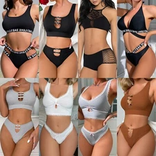 Womens 2-Piece Tankini Set Rhinestone Sexy Swimsuit Bathing Suits Swim Beach US