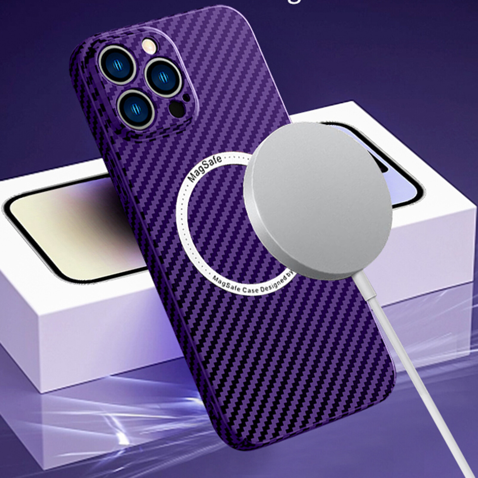 Magnetic Case For iPhone 16 Pro Max 15 14 13 Carbon Fiber Pattern Rugged Cover