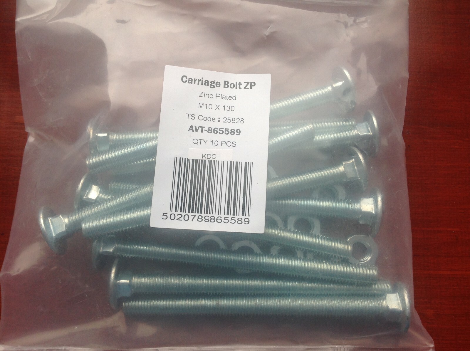 M10 x 130mm  CARRIAGE COACH BOLTS SCREWS WITH HEX NUT ZINC PLATED  X 50 BOLTS