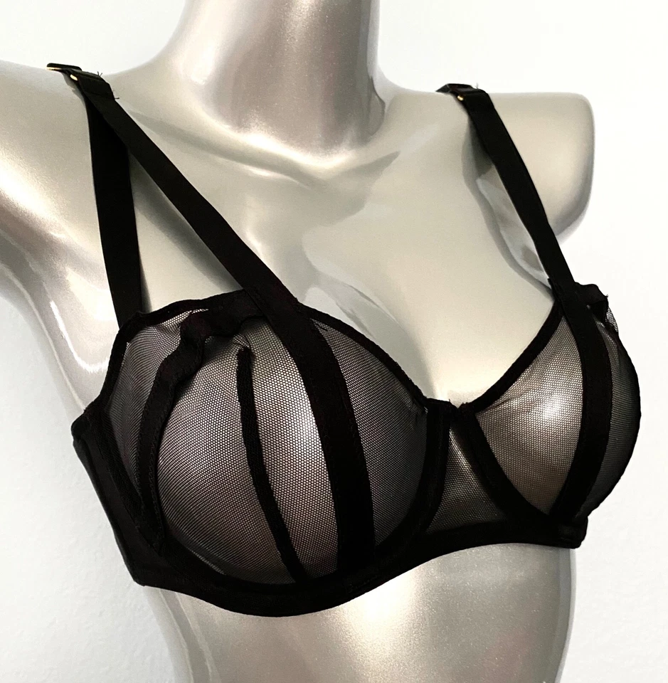 Victoria's Secret Nwt Very Sexy Sheer Banded Strappy Black Unlined Balconet Bra - Image 2 of 3