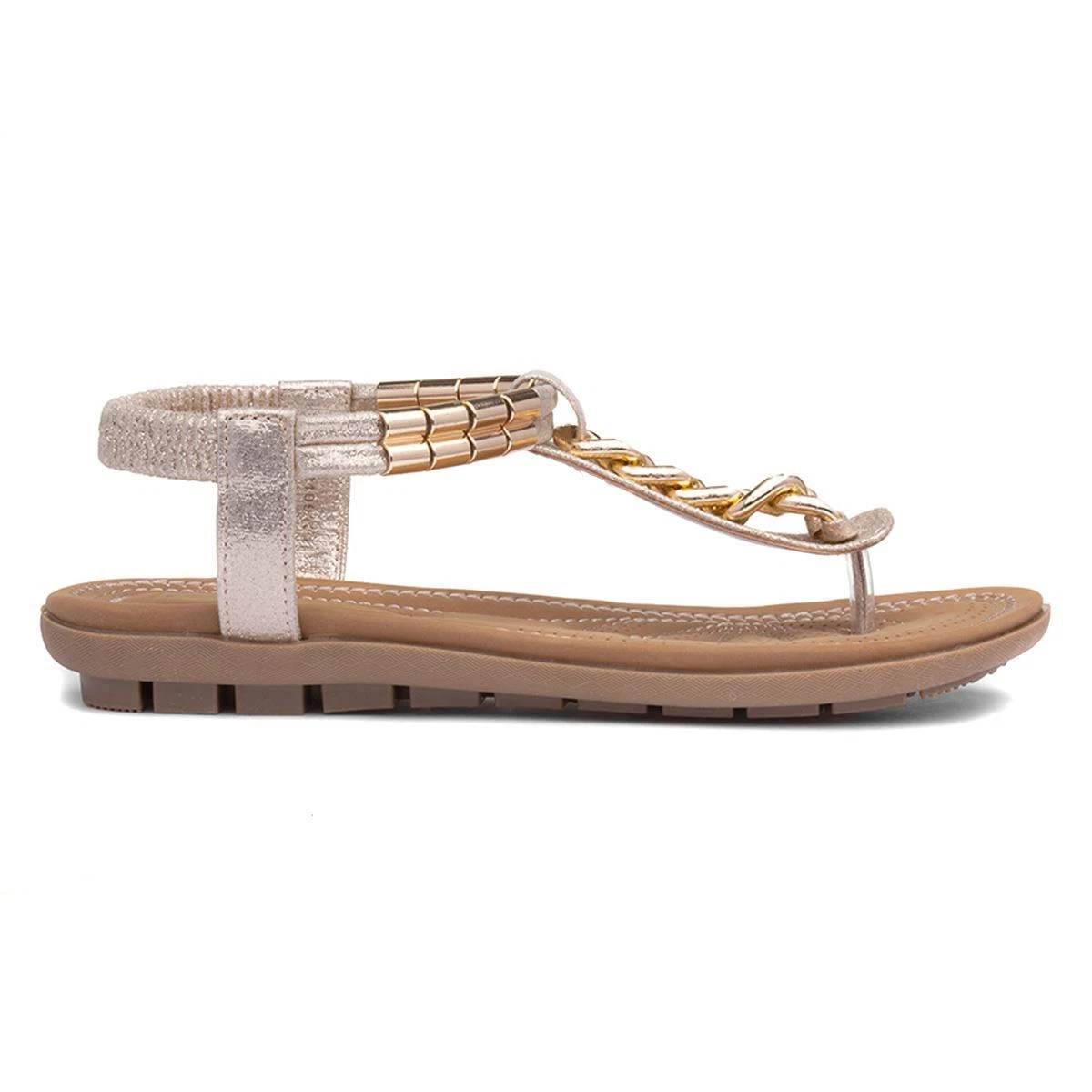 Lotus Womens Sandals Gold Adults Ladies Toe Post Slip On Chunky