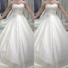 Simple Wedding Dresses Strapless Ruched Satin A Line Sweep Train Bridal Gowns