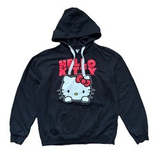 Hello Kitty Black Hoodie Womens XL Pullover Graphic Sweatshirt Fleece