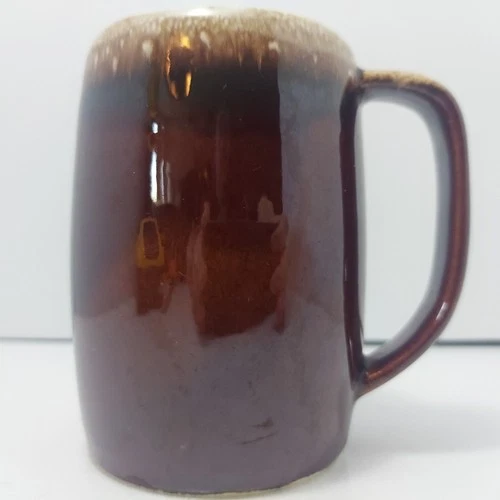 Hull Ovenproof USA Brown Drip Mirror Glaze Large Coffee Mug 5" Tall 60's Vintage