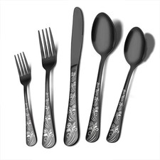 Black Silverware Set, Stainless Steel Flatware Set 30 Pcs for 6, Includes For