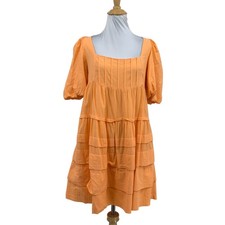 Anthropologie Dress Womens S Small Creamsicle Tie Square Neck Puff Sleeve Tiered