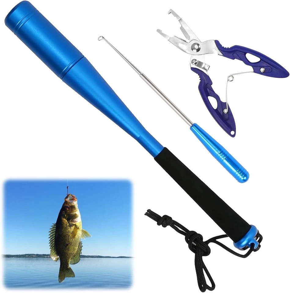 ‎PMUEUFF 3 Angelzubehör Set mit Fischtöter Angelzange Hakenlöser, 24.5cm Aluminium Fisch