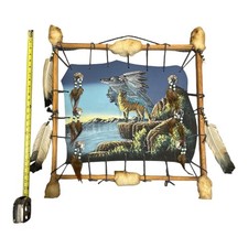 Native American Style Decorative Wall Hanging with Wolf 20"