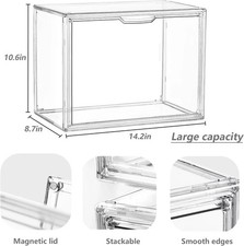 4 PACK Clear Acrylic Display Case, Stackable Plastic Storage Bins with Magnetic