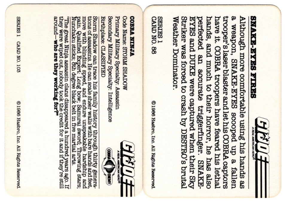 Snake Eyes(Commando) & Storm Shadow(Cobra Ninja) 1986 Hasbro G.I. Joe RC's - Image 4 of 4