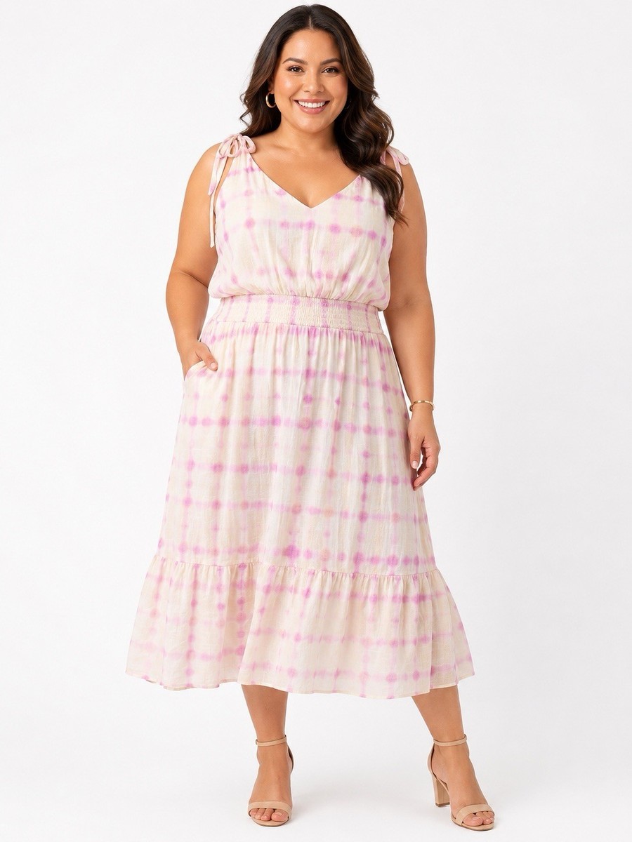 casual lane bryant dresses Lane Bryant Womens Plus Maxi Dress 20 Tie Dye Pink Smocked Waist Sundress