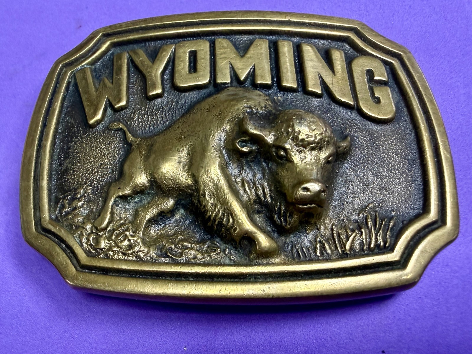 как выглядит Wyoming State Longhorn Vintage Solid Brass Registered Mint Heritage Belt Buckle фото