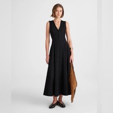 Madewell V-Neck Circle Midi Dress Jet Black Size 8 NWT Minimalist Capsule