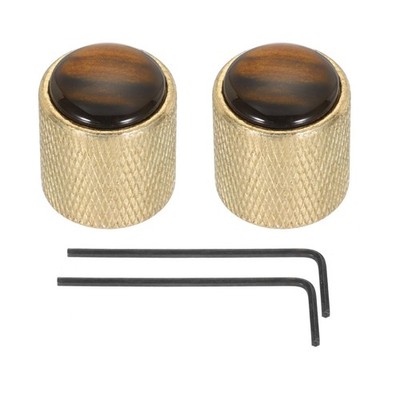 Uxcell Guitar Bass Dome Knob, Amber Top, 6Mm, Gold Metal, Volume/Tone Control, _