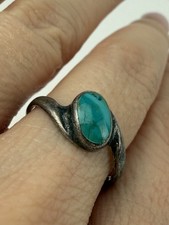 Vintage925 Sterling Silver Ring Turquoise 6.75 Southwestern Native Wavy