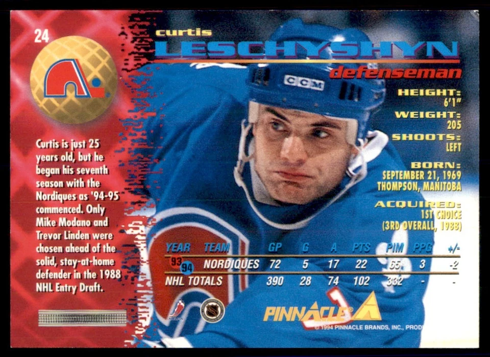 1994-95 Pinnacle Trevor Linden Vancouver Canucks #24 - Image 2 of 2