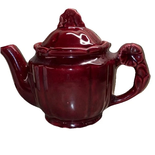 Vintage Shawnee Pottery Rosette Dark Red Teapot with Lid