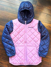Girls Columbia Youth S 7/8 Hooded Quilted Jacket Coat Full Zip Pockets
