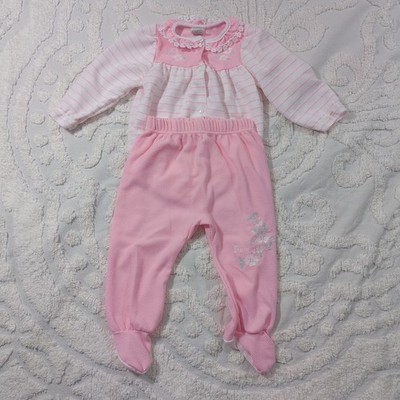 Vintage Baby Dior Infant Baby Girl Pink White Floral Two Piece Set
