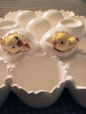 Vintage Deviled Egg Tray Baby Chicks Shells Hatch Serving Dish Easter Dinner GUC