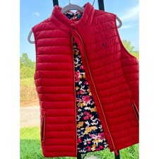 Joules Snug Gilet Red Quilted Puffer Vest Floral Lining Packable Showerproof 10