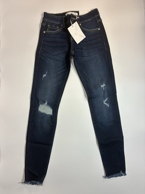 KanCan Jeans Women 0/23 Ankle Skinny Distressed Dark Blue Stretch Denim 