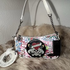 NWT Ed Hardy Shoulder / Crossbody Bag - White  Pink - Love Kills Slowly