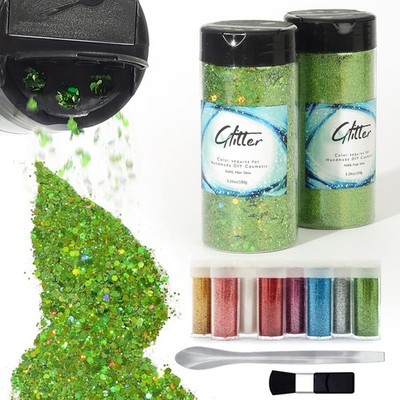 Aardwo Craft & Nail Glitter Powder With Tools Vibrant Green (2 LG) Multi (10 SM)