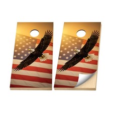 Premium Cornhole Vinyl Wrap- 3M Decal - Patriotic Bald Eagle American Flag USA