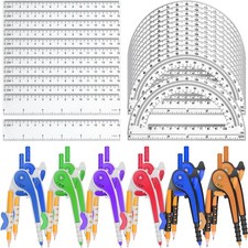 36 Pack Math Compass Protractor Geometry Math Plastic Ruler Set Drawing Com...