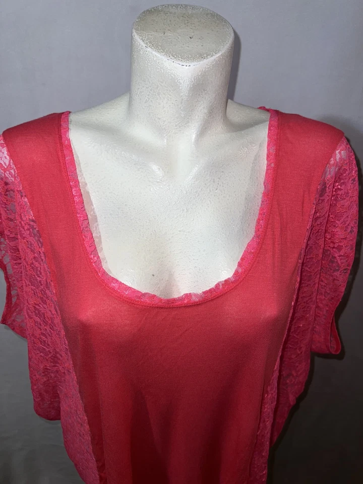 Victoria's Secret Lingerie Womens Size 3X Hot Pink Lace Knit Pullover Tunic Top - Image 2 of 4
