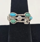 Vintage Exposito Sterling Silver Turquoise Green Gem Multi Band Ring Sz 7 - 5.7g