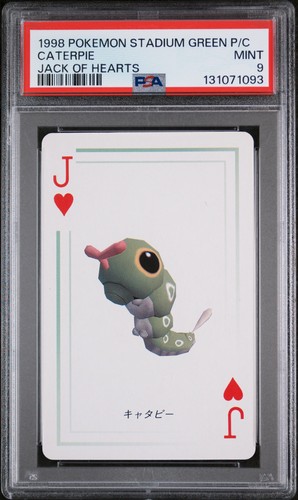 1998 POKEMON STADIUM GREEN VERSION PLAYING CARDS JACK OF HEARTS CATERPIE PSA 9