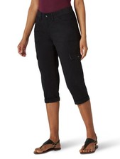 Lee Women's Relaxed Fit Austyn Knit Waist Cargo Capri Pant, Black, 16 16