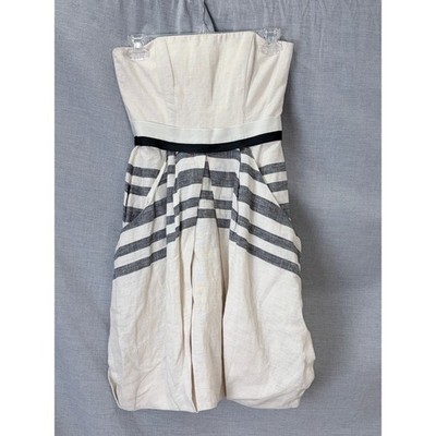 By Malene Birger Ophia Strapless Linen Striped Dress Cream Grey Size 34 NEW