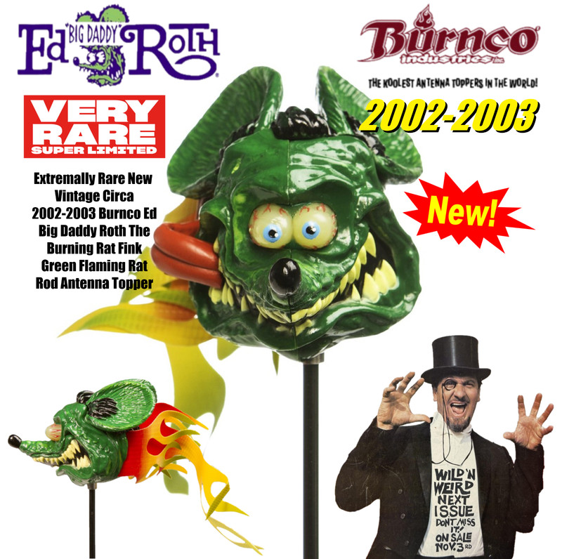 New 2002-2003 Burnco Ed Big Daddy Roth Burning Rat Fink Flaming Antenna Topper