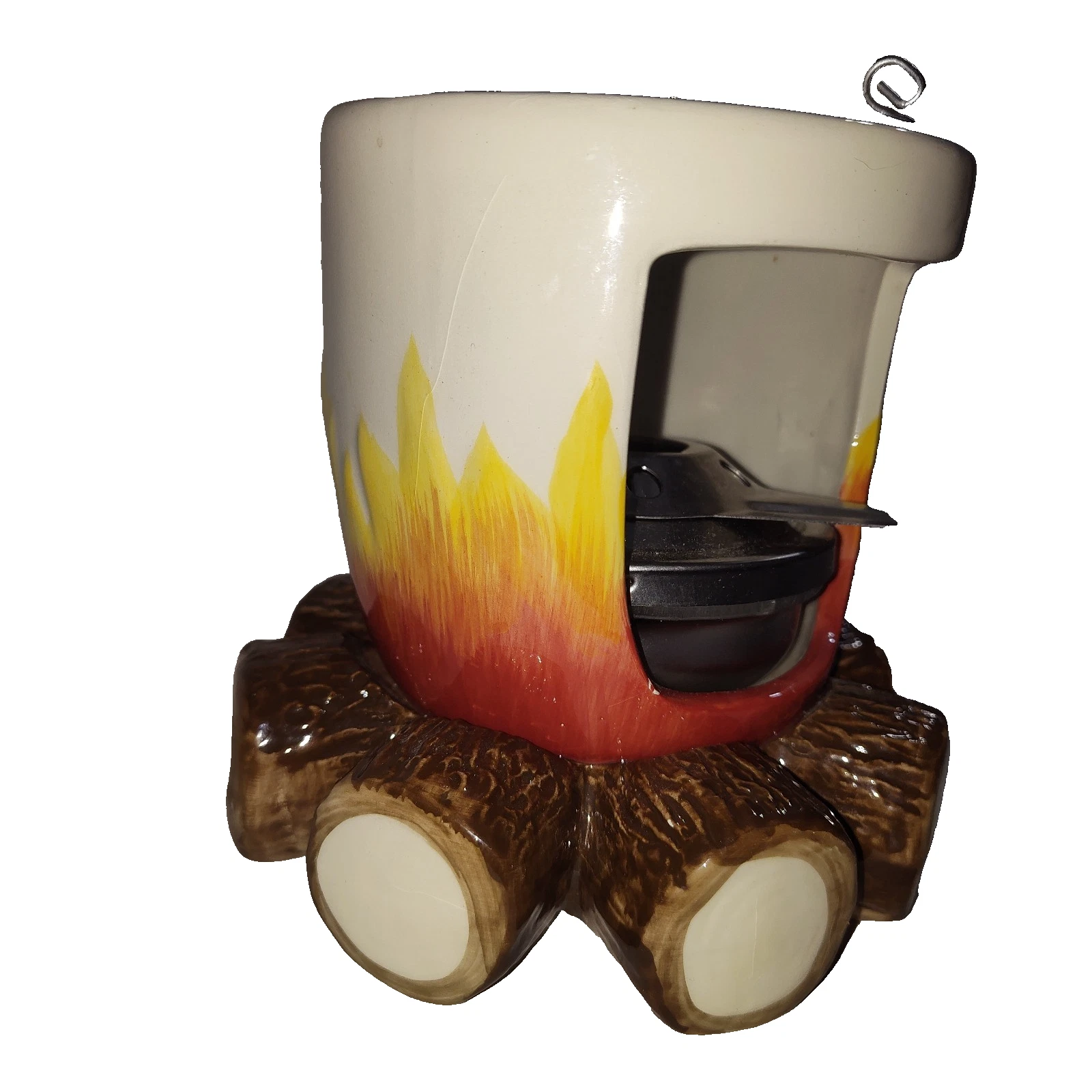 Ceramic Campfire Marshmellow Toasting Set – Log Base, Flame Design w/ Metal Rack