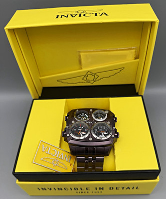 Invicta Aviator Zulu Time 50660 Mens 50mm 4 Time Zone Quartz Watch Brown New Box