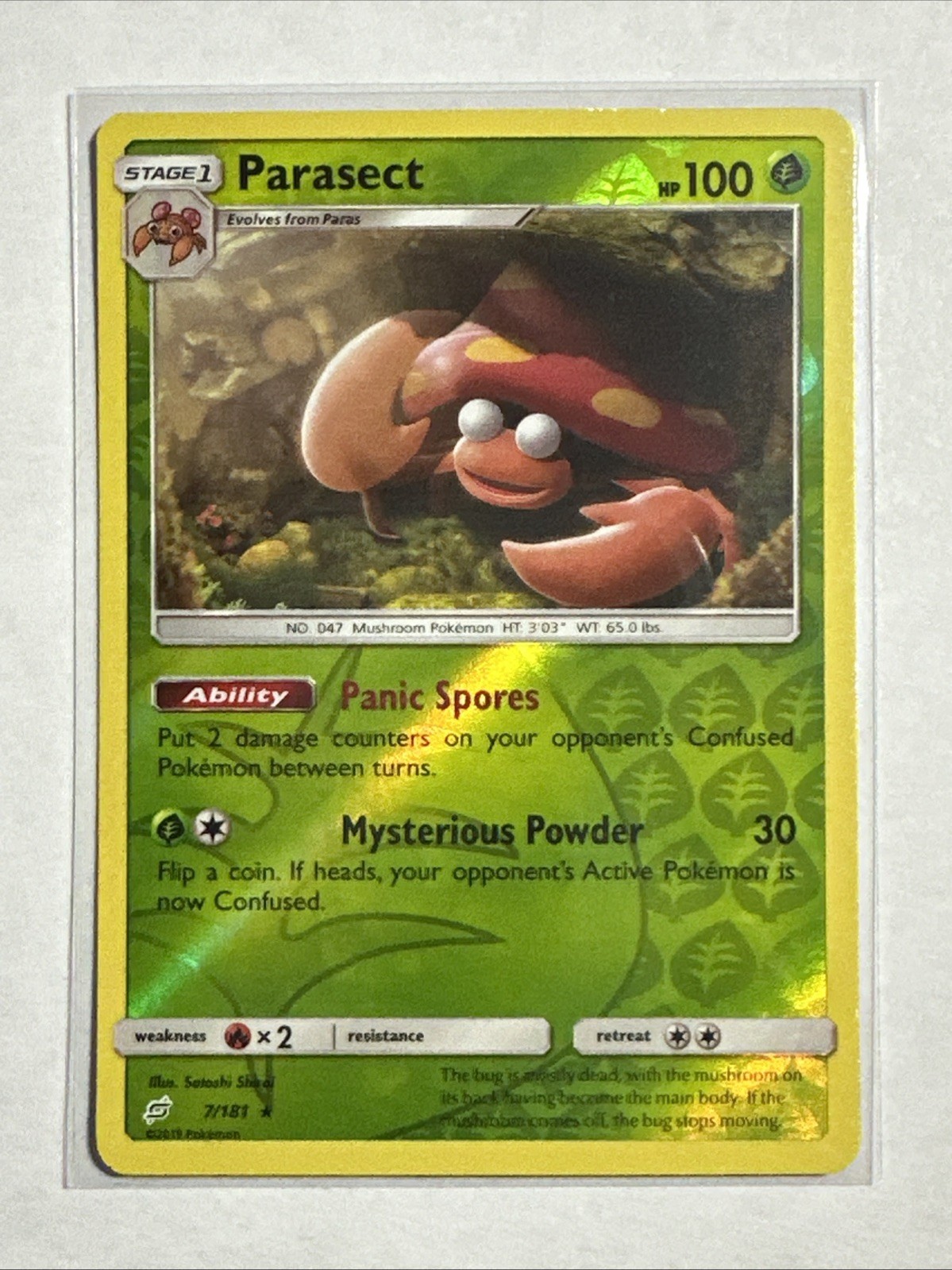 Parasect 7/181 Rare Reverse Holo Card Sun & Moon - Team Up Pokemon TCG NM