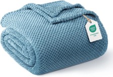 Soft Waffle Fleece Bed Blanket Twin Size Slate Blue Lightweight Warm Bedding New