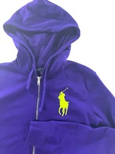 Polo Ralph Lauren Big Pony Zip Up Hoodie Womens S Small Purple Fleece Y2K Preppy