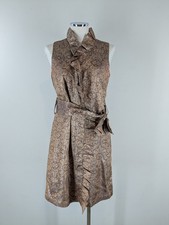 Eliza J Button-Up Sleeveless Gold Dress Belted Metallic Great Condition