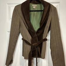 Kenar Women's Blazer Sz 8 Brown Chocolate Velvet Panel Vertical Stripe Corpcore