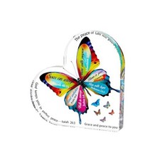 Inspirational Christian Butterfly Acrylic Heart Sign with Bible 3.9"Small