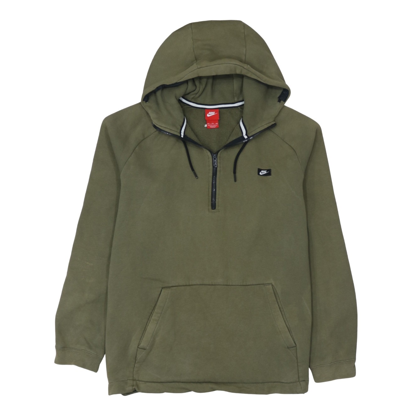 Nike Mens Hoodie Olive Green Fleece 1/2 Zip Embroidered Logo Kangaroo Pocket XXL
