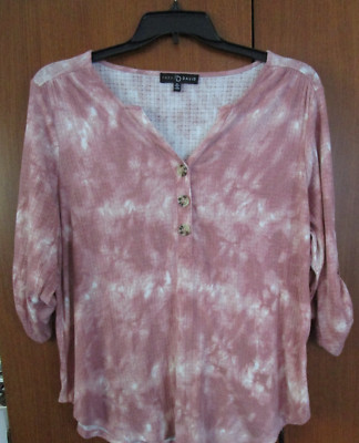 Fred David Tunic Top Button Up Sleeves Sz 1X Poly Rayon Spandex Bust 51 L 28