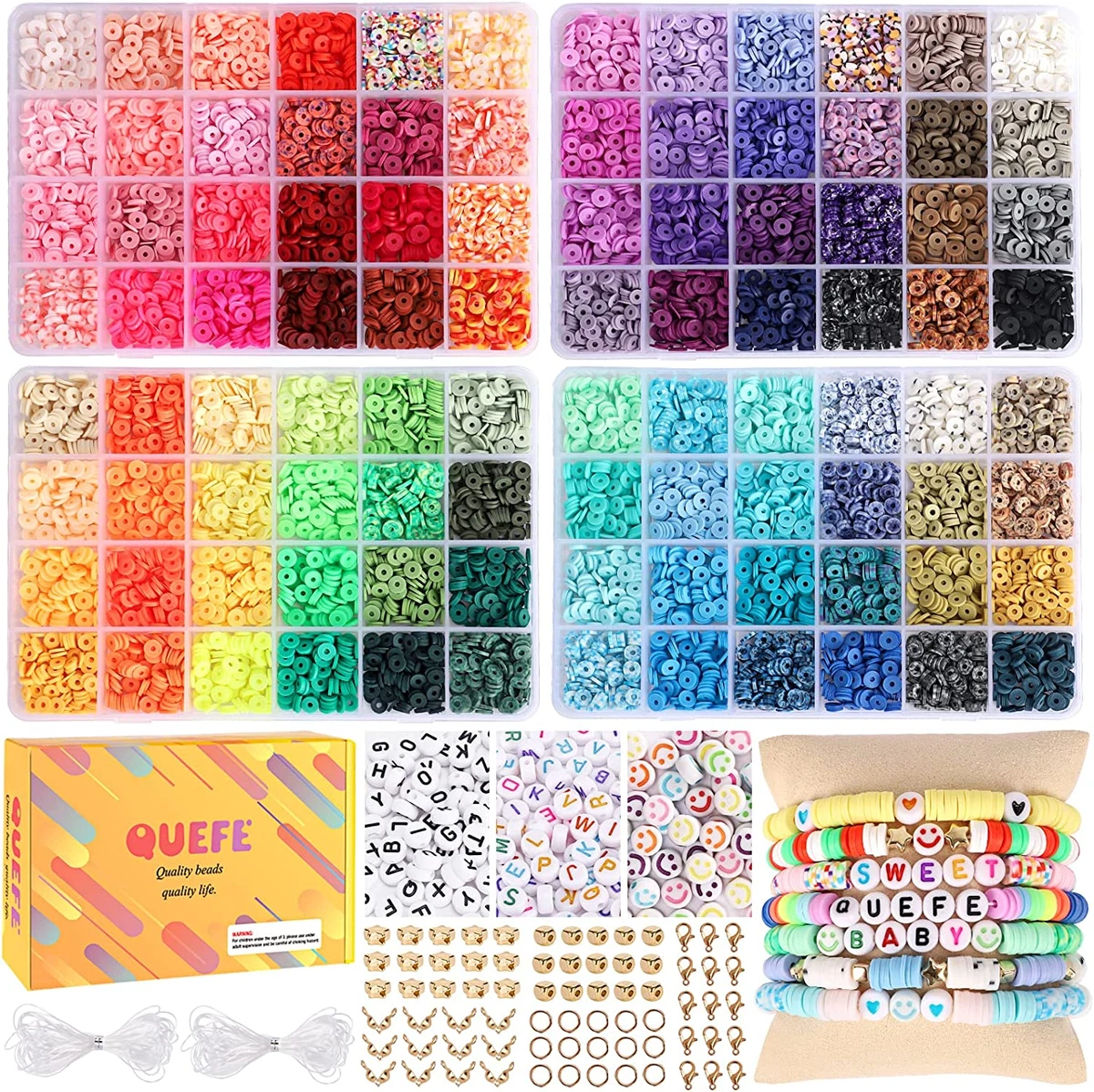 9600Pcs Clay Beads for Bracelet Making Kit, 96 Colors Polymer Heishi Beads  Set